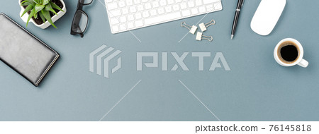 Overhead shot of business desktop with computer 76145818