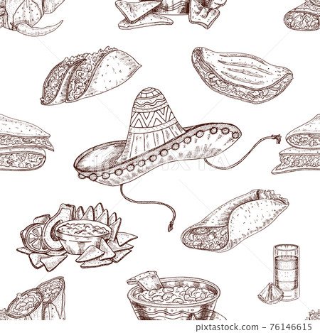 Mexican Food Hand Drawn Seamless Pattern Mexican Food Hand Drawn Seamless Pattern 76146615