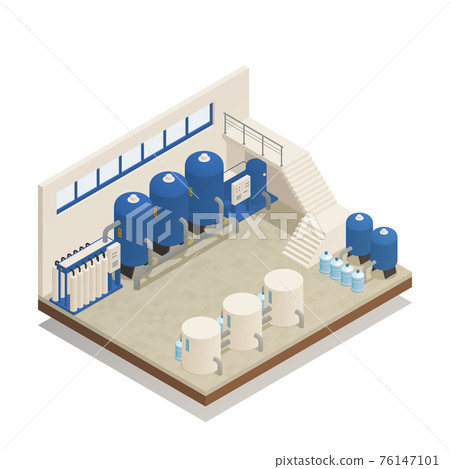 Water Cleaning Facility Isometric Composition Water Cleaning Facility Isometric Composition 76147101