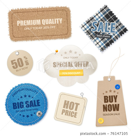 Realistic Textile Texture Labels Set Realistic Textile Texture Labels Set 76147105