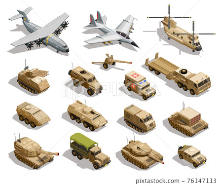 Military Transport Isometric Icons Set 76147113