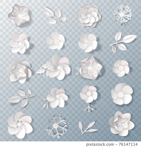 Realistic Paper Flowers Transparent Set Realistic Paper Flowers Transparent Set 76147114