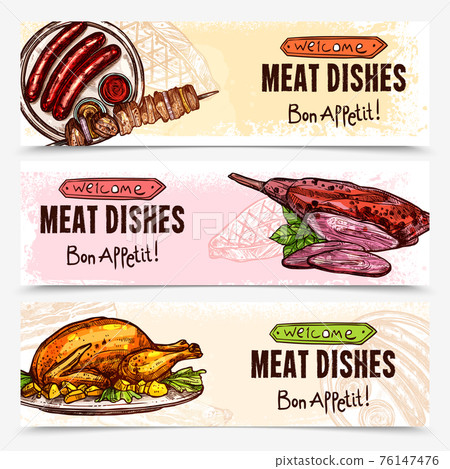 Hand Drawn Meat Horizontal Banners Hand Drawn Meat Horizontal Banners 76147476