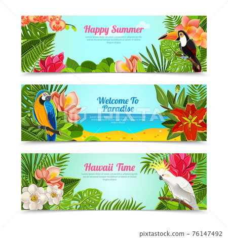 Tropical island flowers horizontal banners set Tropical island flowers horizontal banners set 76147492