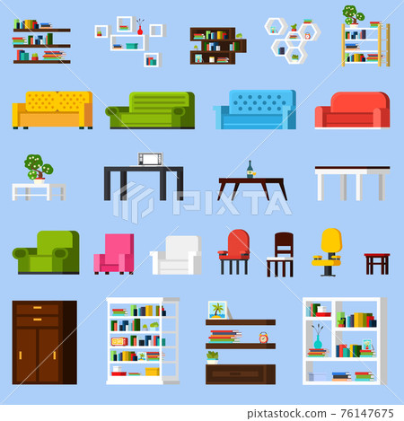 Interior Elements Orthogonal Icon Set - Stock Illustration [76147675 ...