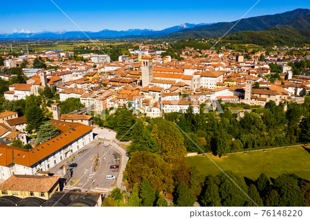 Aerial view of Cividale del Friuli with Cathedral, Italy 76148220