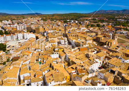 View from drone of ancient quarter of Spanish town of Requena View from drone of ancient quarter of Spanish town of Requena 76148263