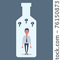 Alcohol and addiction, Young male character trapped inside a bottle, health problems 76150873