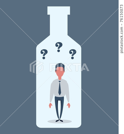 Alcohol and addiction, Young male character trapped inside a bottle, health problems 76150873