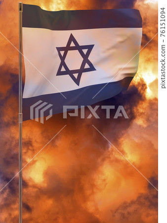 Israel flag on pole with sky background 76151094