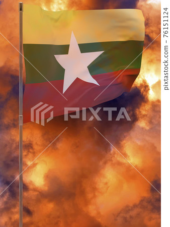 Myanmar flag on pole with sky background - Stock Illustration [76151124 ...