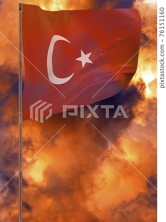 Turkey flag on pole with sky background 76151160