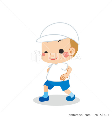 Illustration of a cute little boy stretching the Achilles tendon Stretching the Achilles tendon 76151605