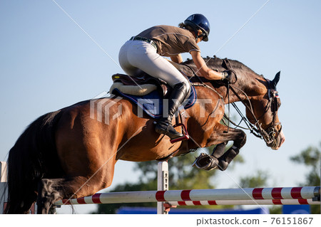 Horse Jumping, Equestrian Sports themed photo. Horse Jumping, Equestrian Sports themed photo. 76151867