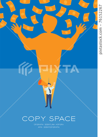 Businessman speech with Megaphone and money shadow, Press protest against dictatorship concept poster and social banner vertical design illustration isolated on blue background, vector eps 10 76152267