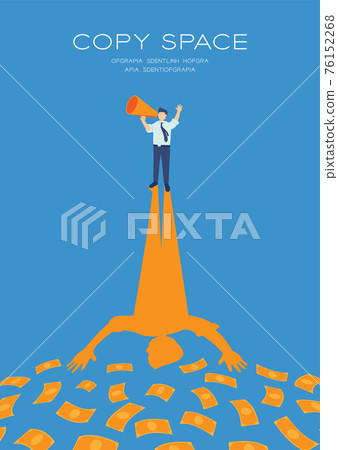 Businessman speech with Megaphone and money shadow, Press protest against dictatorship concept poster and social banner vertical design illustration isolated on blue background, vector eps 10 76152268