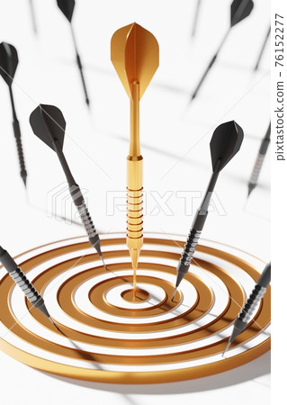 Golden Dart Among Black On Center Dartboard 3d Stock Illustration