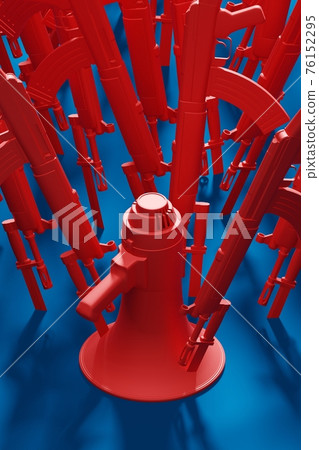 Red Megaphone stab by bayonet knife with military gun 3D rendering, Protest against dictatorship threaten censored press concept poster and social banner vertical design background with copy space 76152295