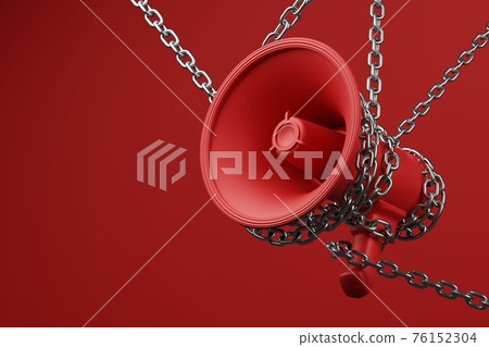 Red Megaphone with silver wiggle chain 3D rendering, Protest against dictatorship threaten censored press concept poster and social banner horizontal design background with copy space Red Megaphone with silver wiggle chain 3D rendering, Protest against dictatorship threaten censored press concept poster and social banner horizontal design background with copy space 76152304