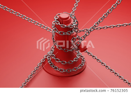 Red Megaphone with silver wiggle chain 3D rendering, Protest against dictatorship threaten censored press concept poster and social banner horizontal design background with copy space 76152305