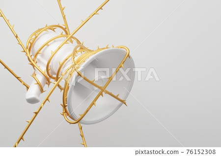 White Megaphone with golden wiggle vine thorn 3D rendering, Protest against Elite dictatorship threaten censored press concept poster and social banner horizontal design background with copy space White Megaphone with golden wiggle vine thorn 3D rendering, Protest against Elite dictatorship threaten censored press concept poster and social banner horizontal design background with copy space 76152308