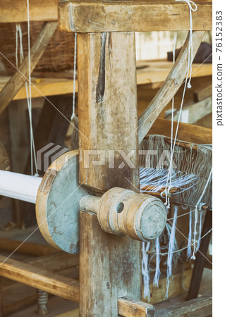 part of the mechanism loom wooden, traditional fabric production part of the mechanism loom wooden, traditional fabric production 76152383