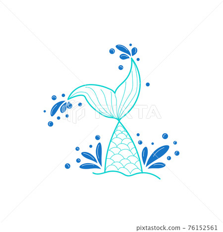 Hand drawn silhouette of mermaid's tail. illustration isolated on white background. Graphic tattoo. 76152561