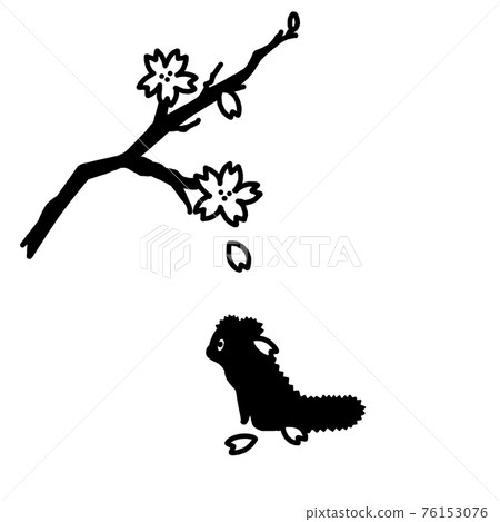 Animals that spring with the falling cherry blossom petals (black and white) Animals that spring with the falling cherry blossom petals (black and white) 76153076
