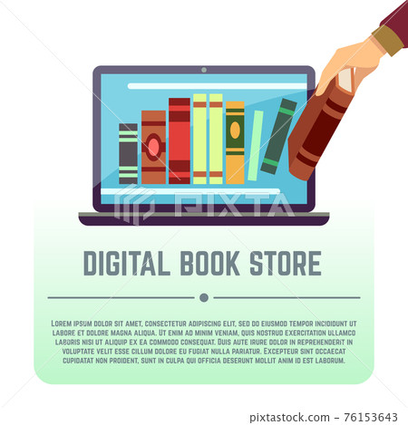 Electronic library, online documents, digital book store, books on computer screen education concept 76153643