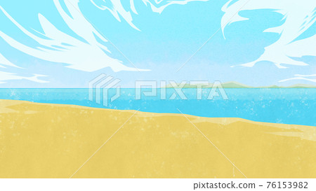 Landscape illustration of a sandy beach with an island in the distance 76153982