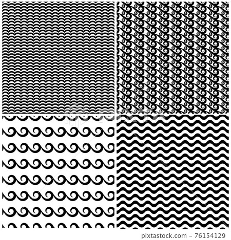 Set of swils and waves seamless patterns in black white 76154129