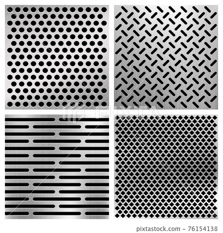 Industrial metal perforated textures, metallic grids set 76154138