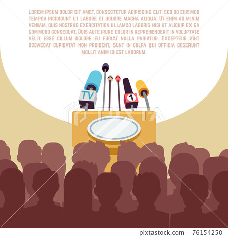 Rostrum, tribune with microphones in spotlight on stage illustration Rostrum, tribune with microphones in spotlight on stage illustration 76154250