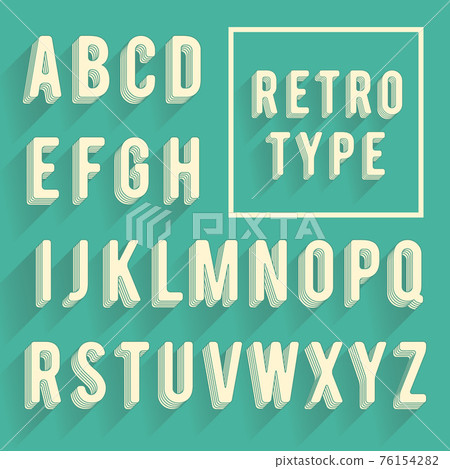 Retro poster alphabet. Retro font with shadow. Latin alphabet letters Retro poster alphabet. Retro font with shadow. Latin alphabet letters 76154282