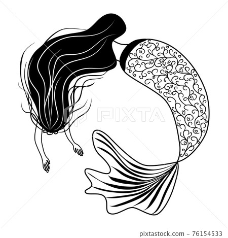Beautiful mermaid in zentangle style, patterned mermaid tail, anti stress coloring book for adults. 76154533