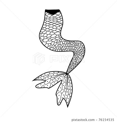 Beautiful mermaid in zentangle style, patterned mermaid tail, anti stress coloring book for adults. 76154535