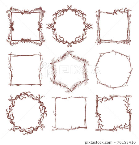 Vintage rustic branch frame borders, hand drawn set 76155410