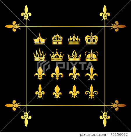 Set of golden crowns and fleur de lys black 76156052