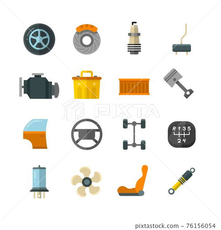 Vehicle auto technology, car parts flat icons 76156054