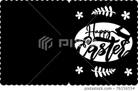 Easter paper cut car d with Lettering with brunch, egg. Vector Illustration. Ready for hand cutting. Easter paper cut car d with Lettering with brunch, egg. Vector Illustration. Ready for hand cutting. 76156554