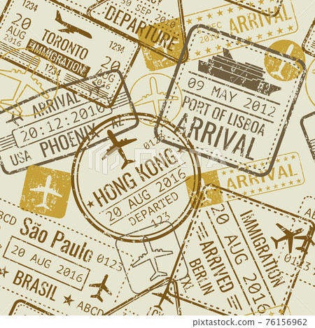 Vintage travel visa passport stamps seamless background 76156962