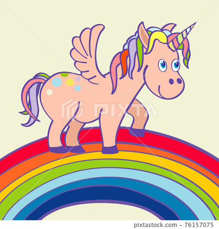 hand drawn unicorn standing on a rainbow 76157075