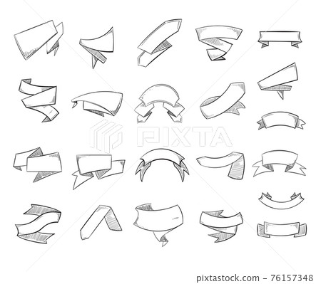 Hand drawn banners, pencil sketched, doodle vintage ribbons set Hand drawn banners, pencil sketched, doodle vintage ribbons set 76157348