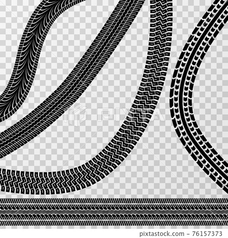 Different tire car and bike tracks isolated on checkered background - stock 76157373