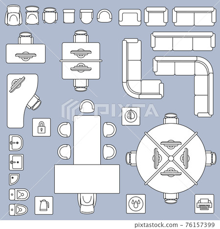 Office meeting furnitures, architecture plan line icons 76157399