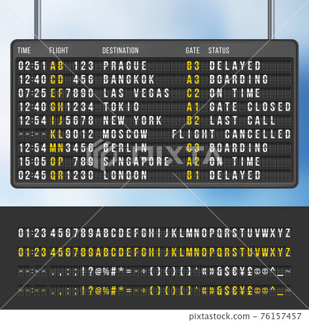 Airport flip arrivals information scoreboard mockup 76157457