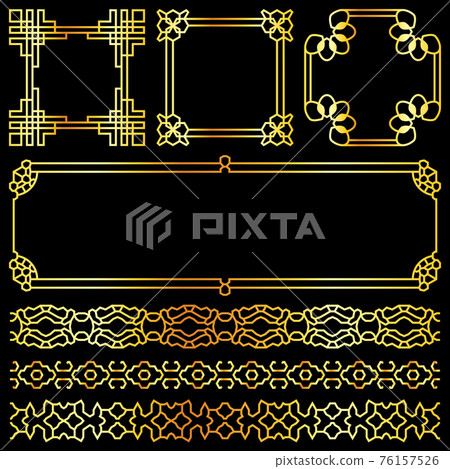 Golden asian retro frames and borders set Golden asian retro frames and borders set 76157526