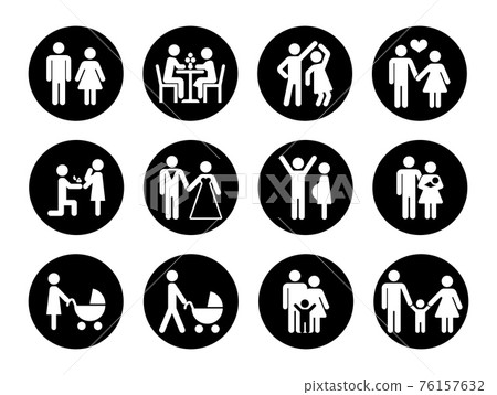 Family icons set in black and white 76157632