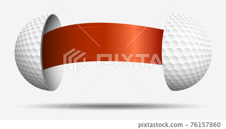 golf ball halves with red ribbon inside. Golf sphere for choosing an opponent. Sports lot, luck. Vector golf ball halves with red ribbon inside. Golf sphere for choosing an opponent. Sports lot, luck. Vector 76157860