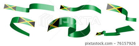 Set of holiday ribbons. Flag of Jamaica waving in wind. Separation into lower and upper layers. Design element. Vector on white background Set of holiday ribbons. Flag of Jamaica waving in wind. Separation into lower and upper layers. Design element. Vector on white background 76157926